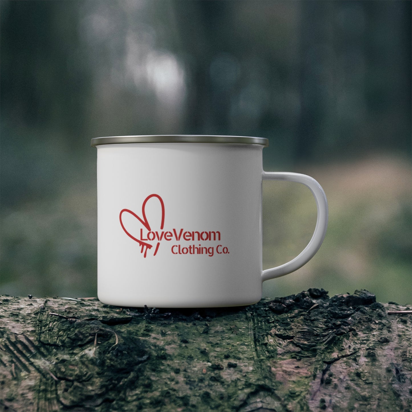 Retro Love Venom Camping Mug, Enamel Camp Mug, Gift for Campers, Outdoor Mug, Adventure Gear, Unique Camping Gifts